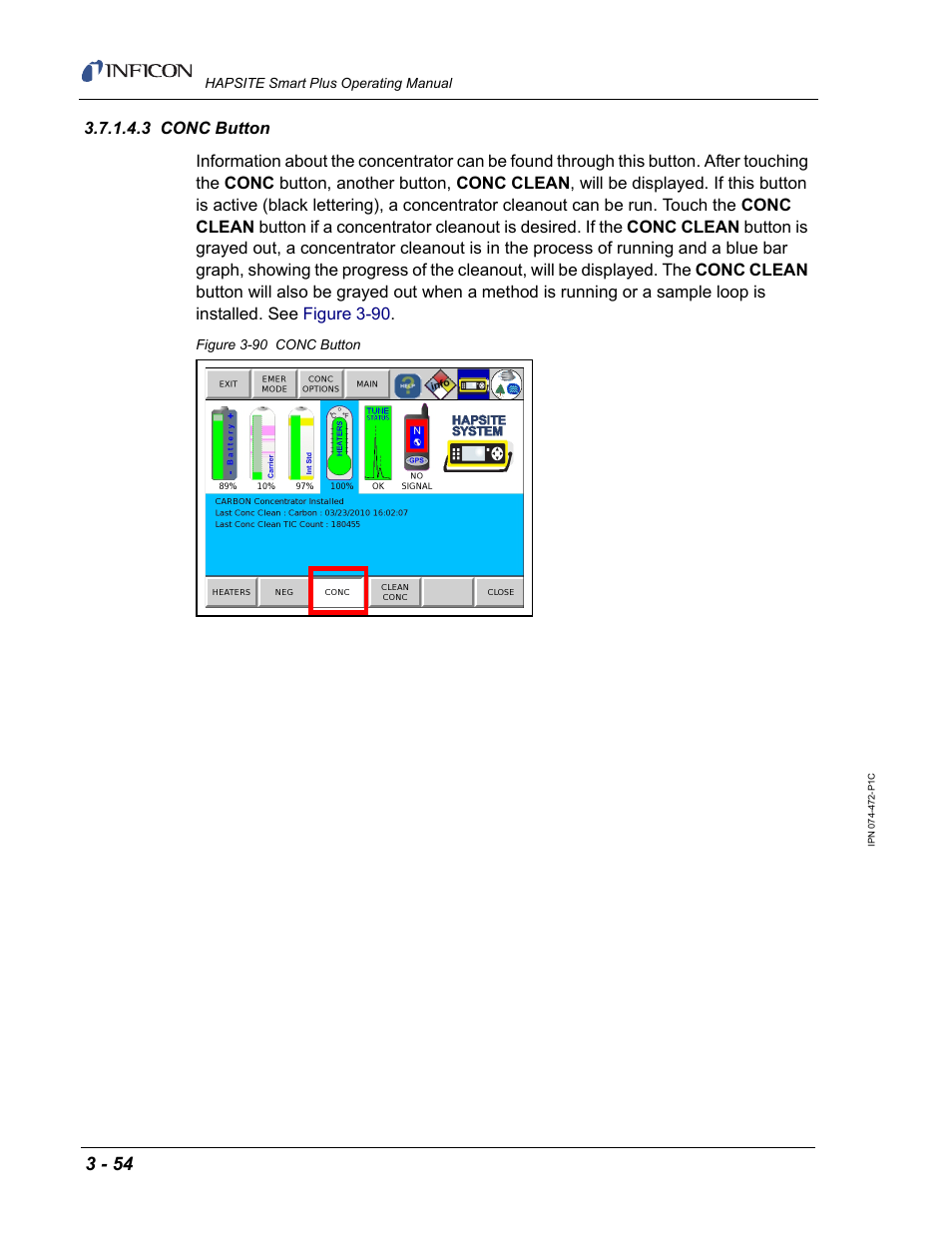 3 conc button | INFICON HAPSITE Smart Plus Chemical Identification System User Manual | Page 148 / 586