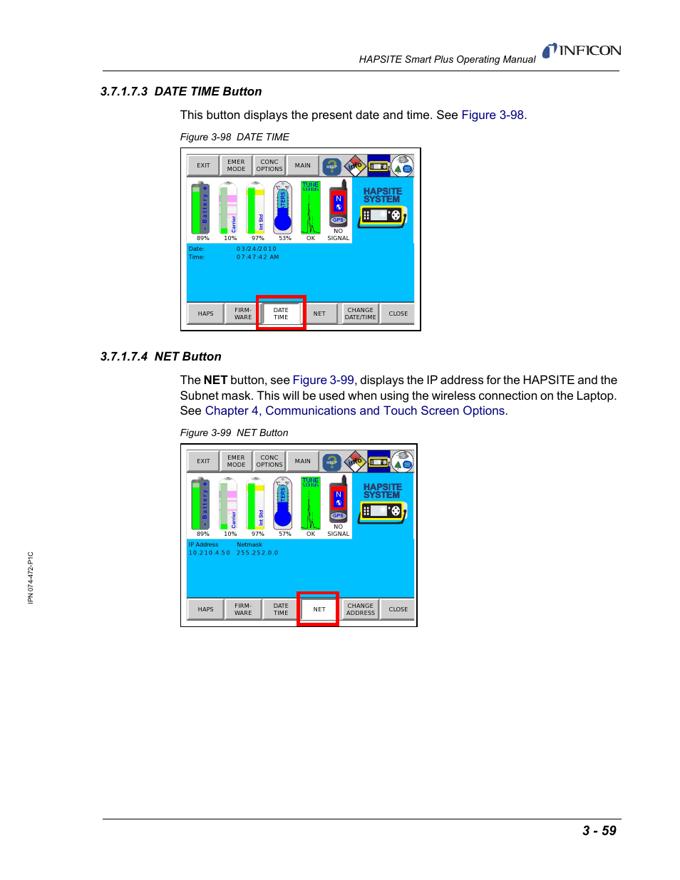 3 date time button, 4 net button | INFICON HAPSITE Smart Plus Chemical Identification System User Manual | Page 153 / 586
