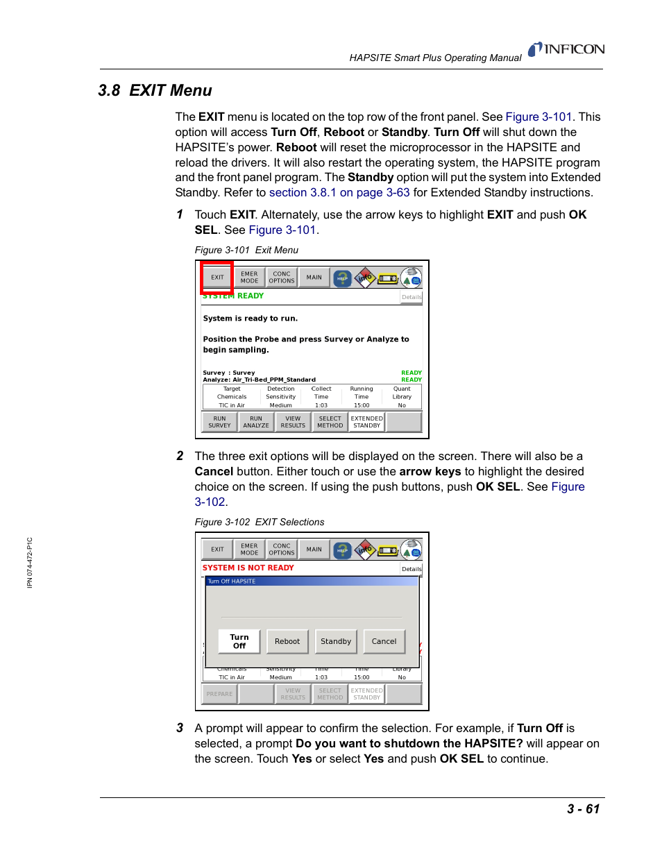 8 exit menu | INFICON HAPSITE Smart Plus Chemical Identification System User Manual | Page 155 / 586