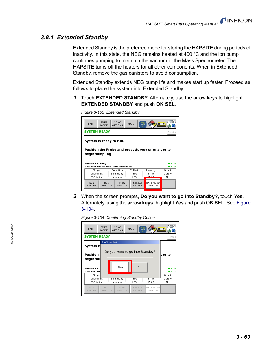 1 extended standby | INFICON HAPSITE Smart Plus Chemical Identification System User Manual | Page 157 / 586