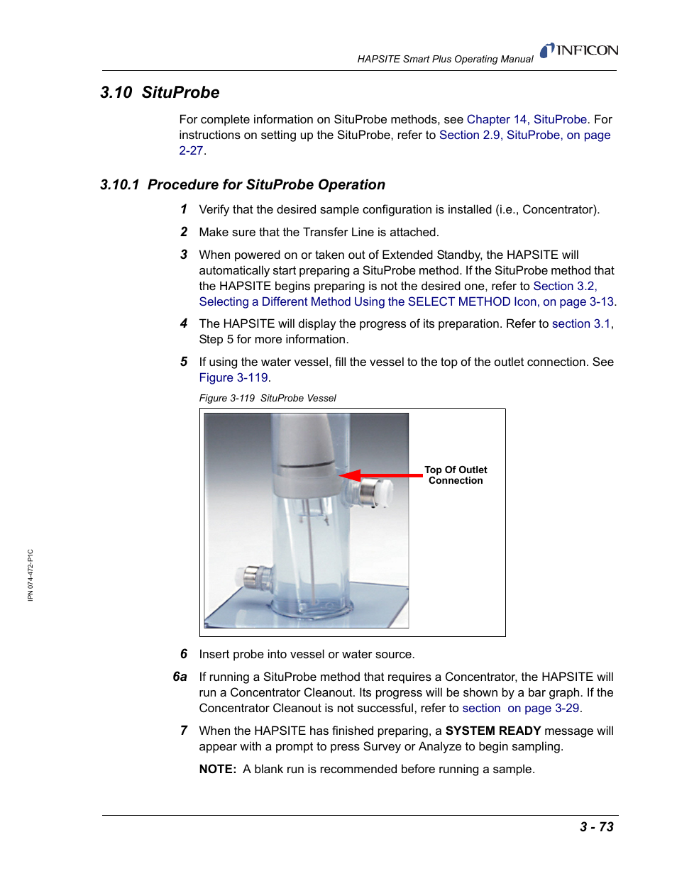 10 situprobe, 1 procedure for situprobe operation | INFICON HAPSITE Smart Plus Chemical Identification System User Manual | Page 167 / 586