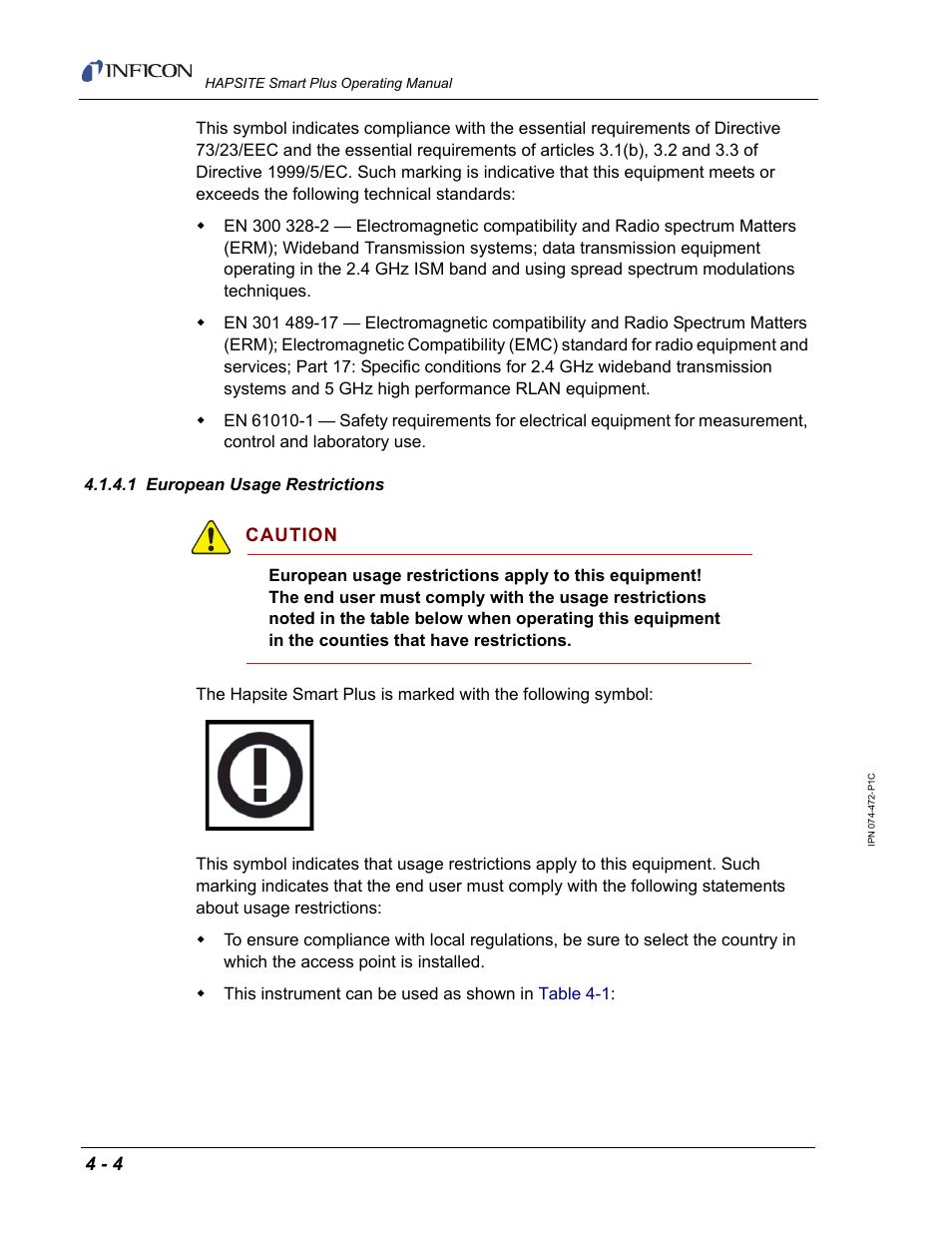 1 european usage restrictions | INFICON HAPSITE Smart Plus Chemical Identification System User Manual | Page 176 / 586
