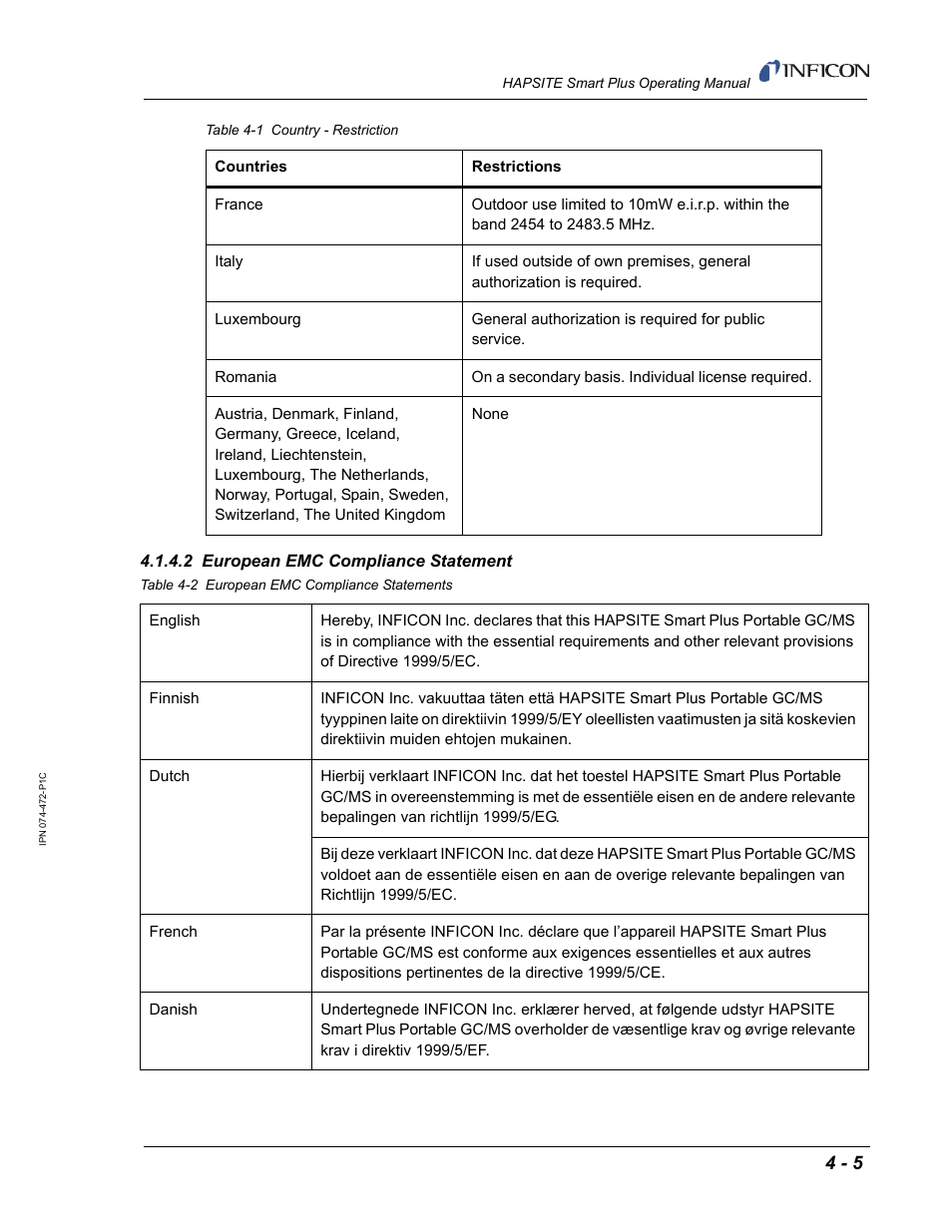 2 european emc compliance statement | INFICON HAPSITE Smart Plus Chemical Identification System User Manual | Page 177 / 586