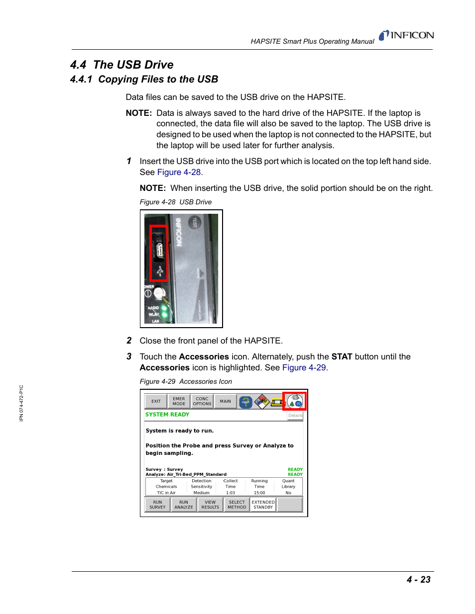 4 the usb drive, 1 copying files to the usb | INFICON HAPSITE Smart Plus Chemical Identification System User Manual | Page 195 / 586