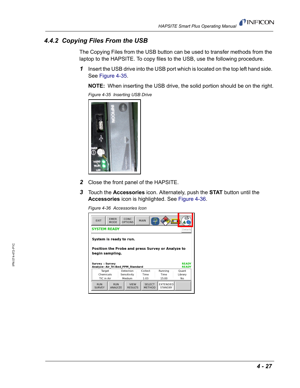 2 copying files from the usb | INFICON HAPSITE Smart Plus Chemical Identification System User Manual | Page 199 / 586