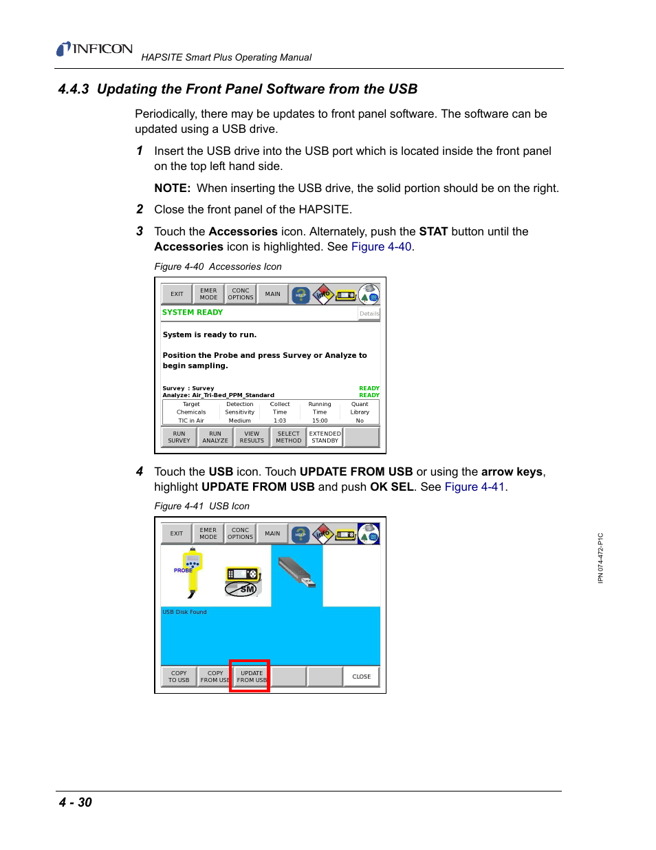 3 updating the front panel software from the usb | INFICON HAPSITE Smart Plus Chemical Identification System User Manual | Page 202 / 586