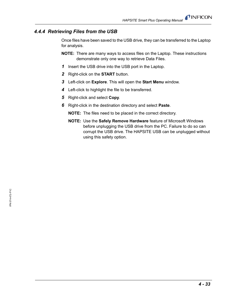 4 retrieving files from the usb | INFICON HAPSITE Smart Plus Chemical Identification System User Manual | Page 205 / 586