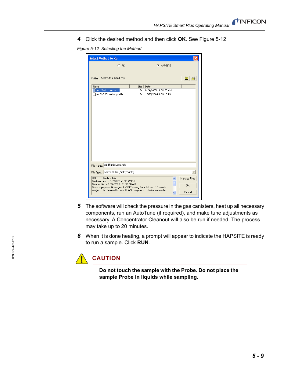Caution | INFICON HAPSITE Smart Plus Chemical Identification System User Manual | Page 215 / 586