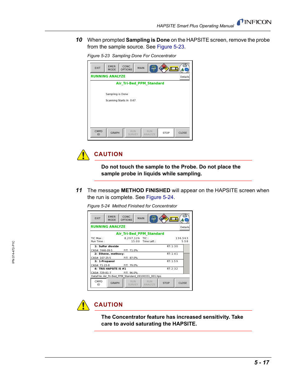 Caution | INFICON HAPSITE Smart Plus Chemical Identification System User Manual | Page 223 / 586