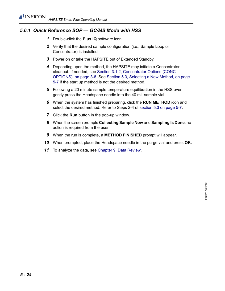 1 quick reference sop — gc/ms mode with hss | INFICON HAPSITE Smart Plus Chemical Identification System User Manual | Page 230 / 586