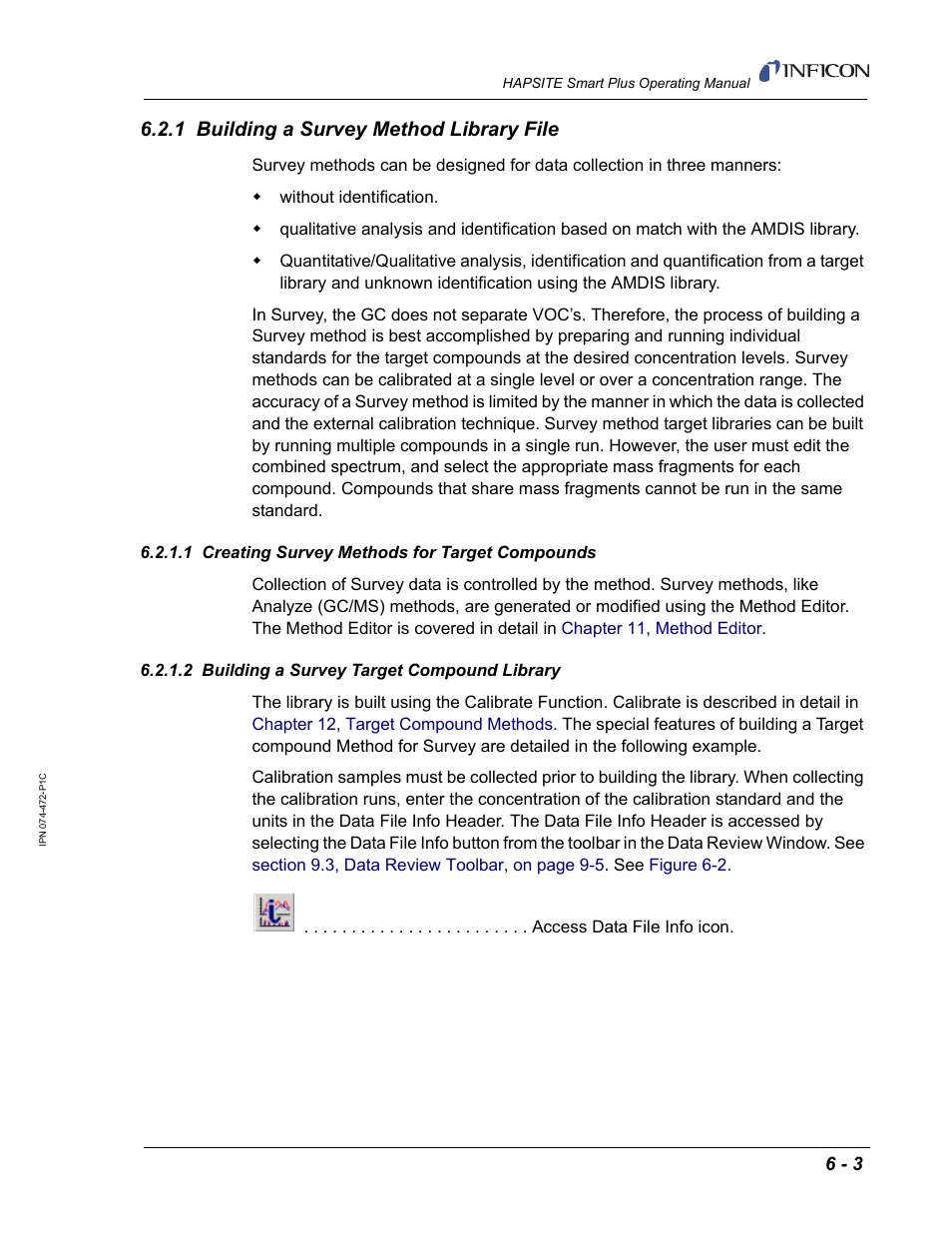 1 building a survey method library file, 1 creating survey methods for target compounds, 2 building a survey target compound library | INFICON HAPSITE Smart Plus Chemical Identification System User Manual | Page 237 / 586