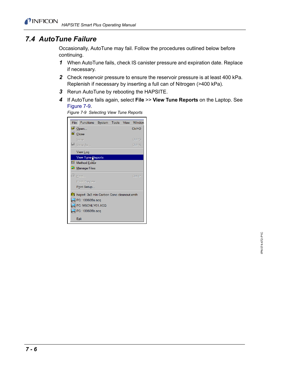 4 autotune failure, Section 7.4, autotune failure, on | INFICON HAPSITE Smart Plus Chemical Identification System User Manual | Page 248 / 586