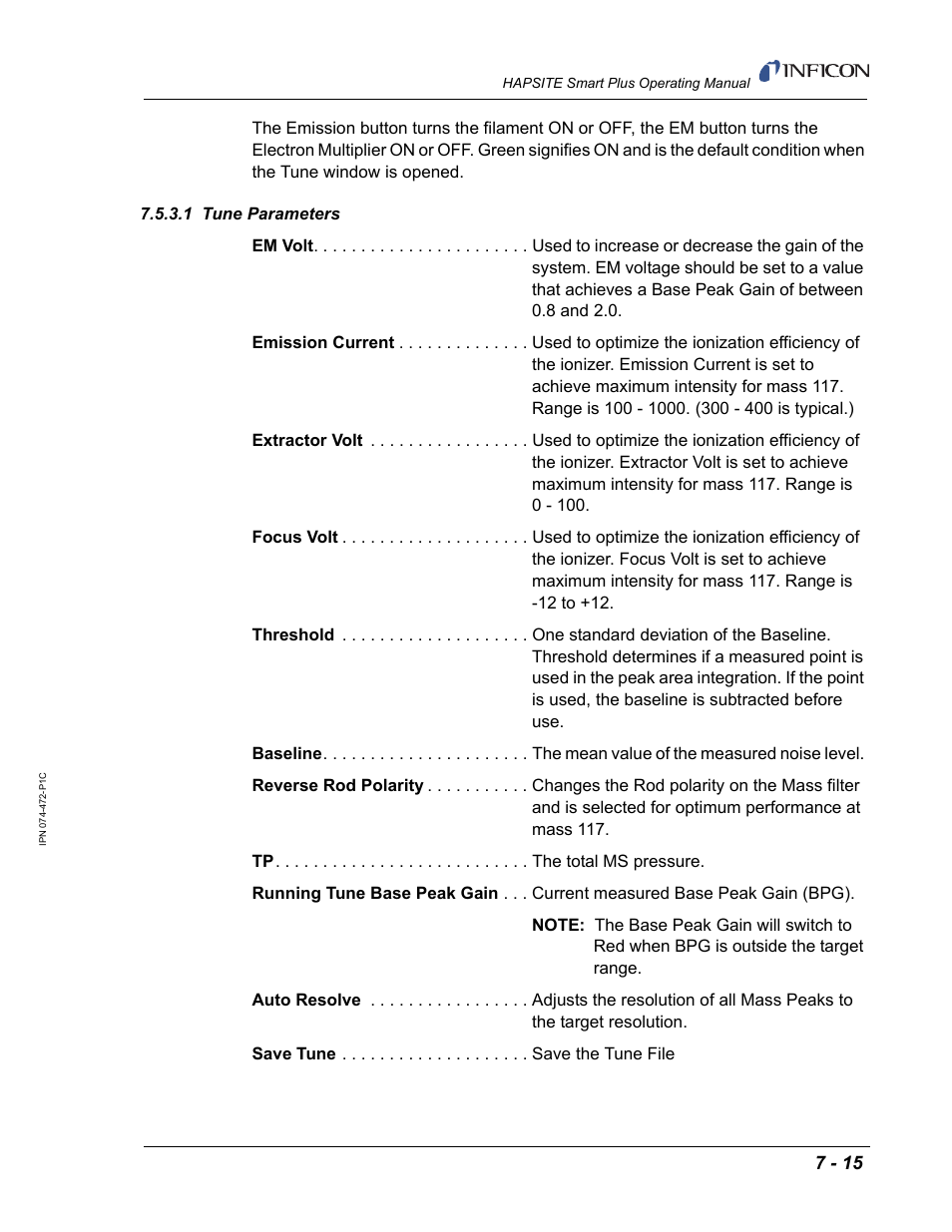 1 tune parameters | INFICON HAPSITE Smart Plus Chemical Identification System User Manual | Page 257 / 586