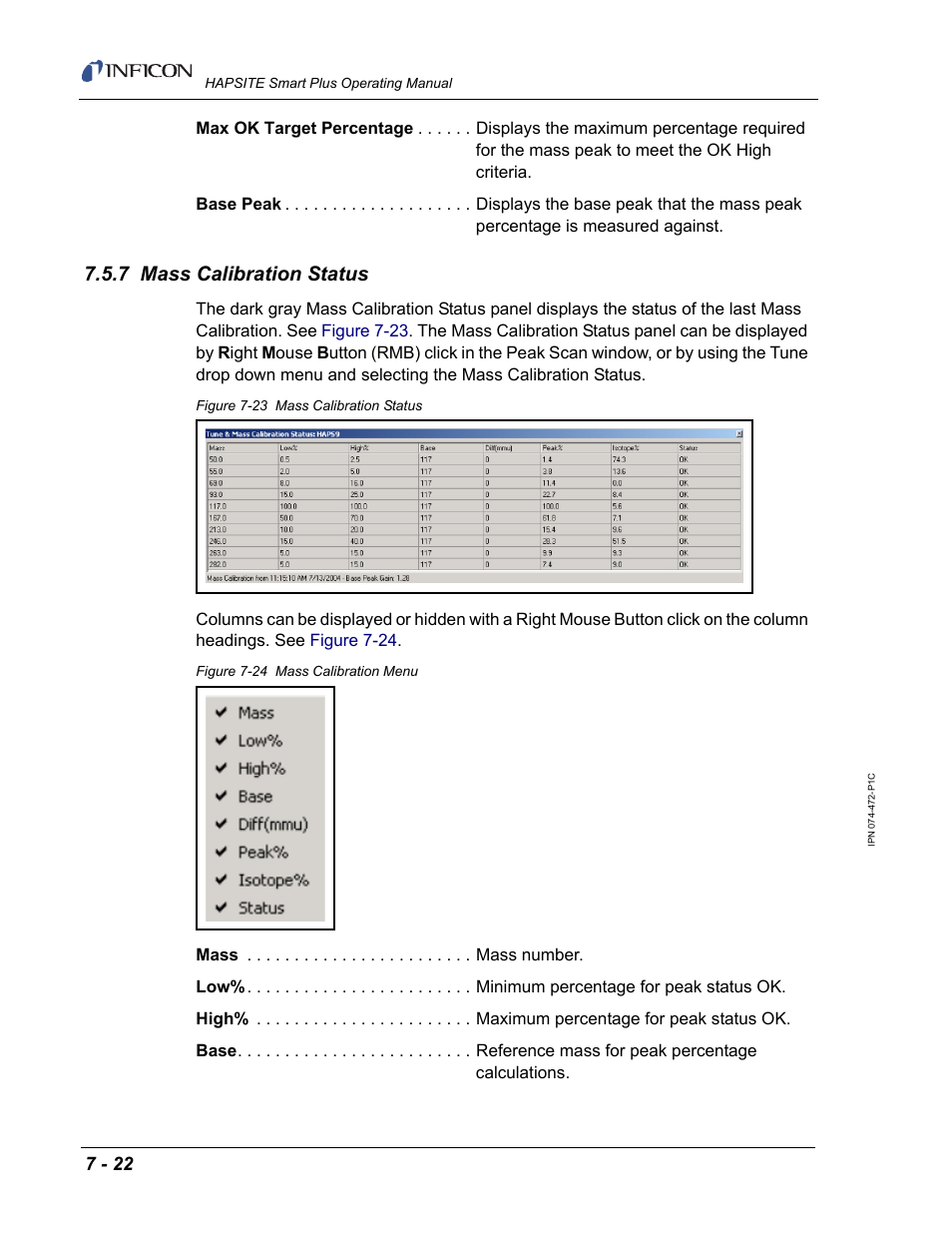 7 mass calibration status | INFICON HAPSITE Smart Plus Chemical Identification System User Manual | Page 264 / 586