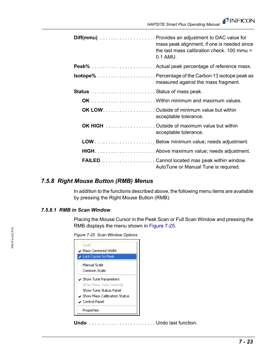 8 right mouse button (rmb) menus, 1 rmb in scan window | INFICON HAPSITE Smart Plus Chemical Identification System User Manual | Page 265 / 586