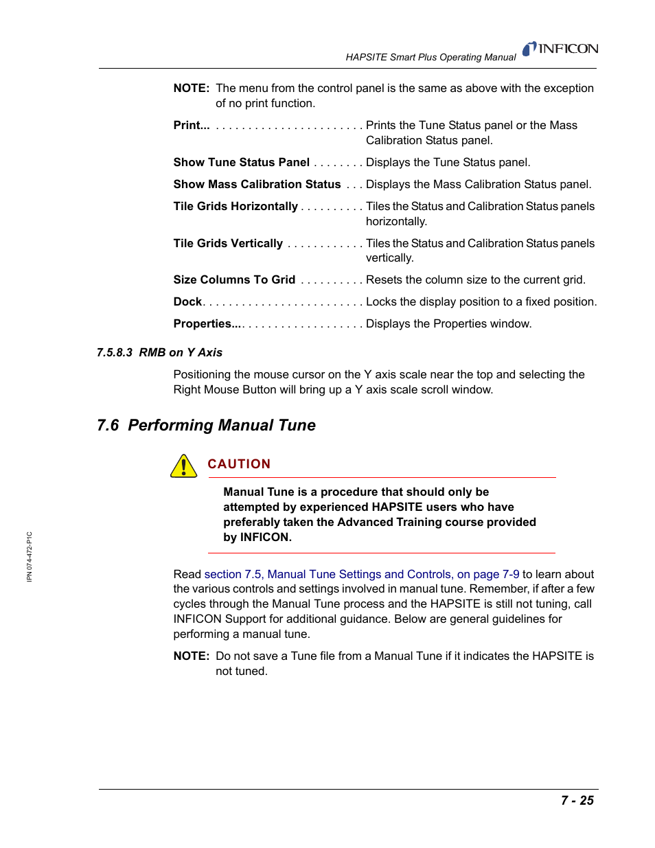 3 rmb on y axis, 6 performing manual tune, Section | For informatio | INFICON HAPSITE Smart Plus Chemical Identification System User Manual | Page 267 / 586