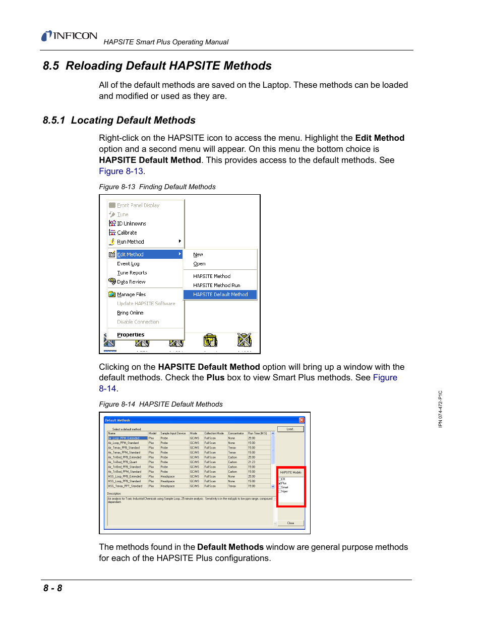 5 reloading default hapsite methods, 1 locating default methods | INFICON HAPSITE Smart Plus Chemical Identification System User Manual | Page 284 / 586