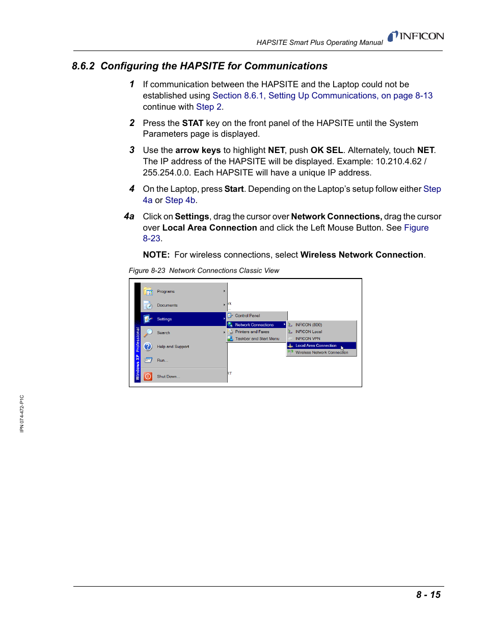 2 configuring the hapsite for communications | INFICON HAPSITE Smart Plus Chemical Identification System User Manual | Page 291 / 586