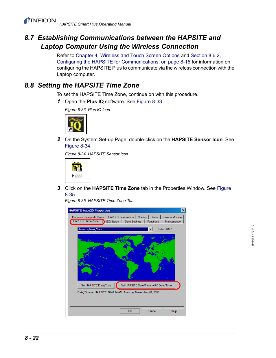 8 setting the hapsite time zone | INFICON HAPSITE Smart Plus Chemical Identification System User Manual | Page 298 / 586