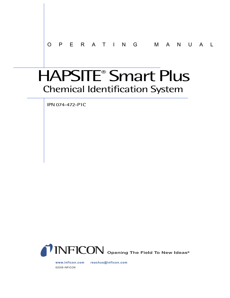Hapsite, Smart plus, Chemical identification system | INFICON HAPSITE Smart Plus Chemical Identification System User Manual | Page 3 / 586