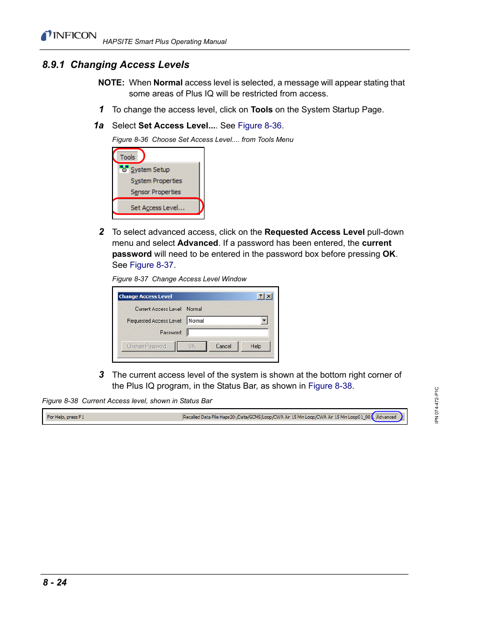 1 changing access levels | INFICON HAPSITE Smart Plus Chemical Identification System User Manual | Page 300 / 586