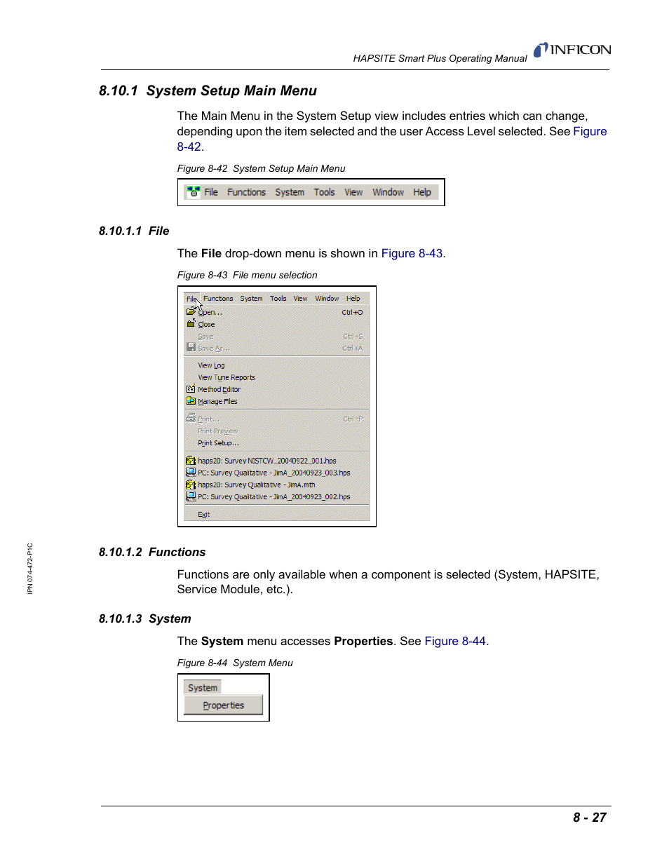 1 system setup main menu, 1 file, 2 functions | 3 system | INFICON HAPSITE Smart Plus Chemical Identification System User Manual | Page 303 / 586