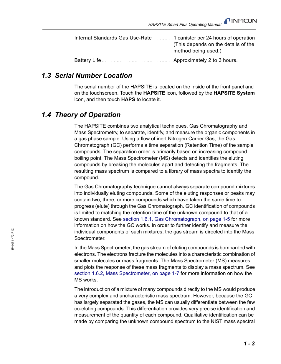 3 serial number location, 4 theory of operation | INFICON HAPSITE Smart Plus Chemical Identification System User Manual | Page 31 / 586