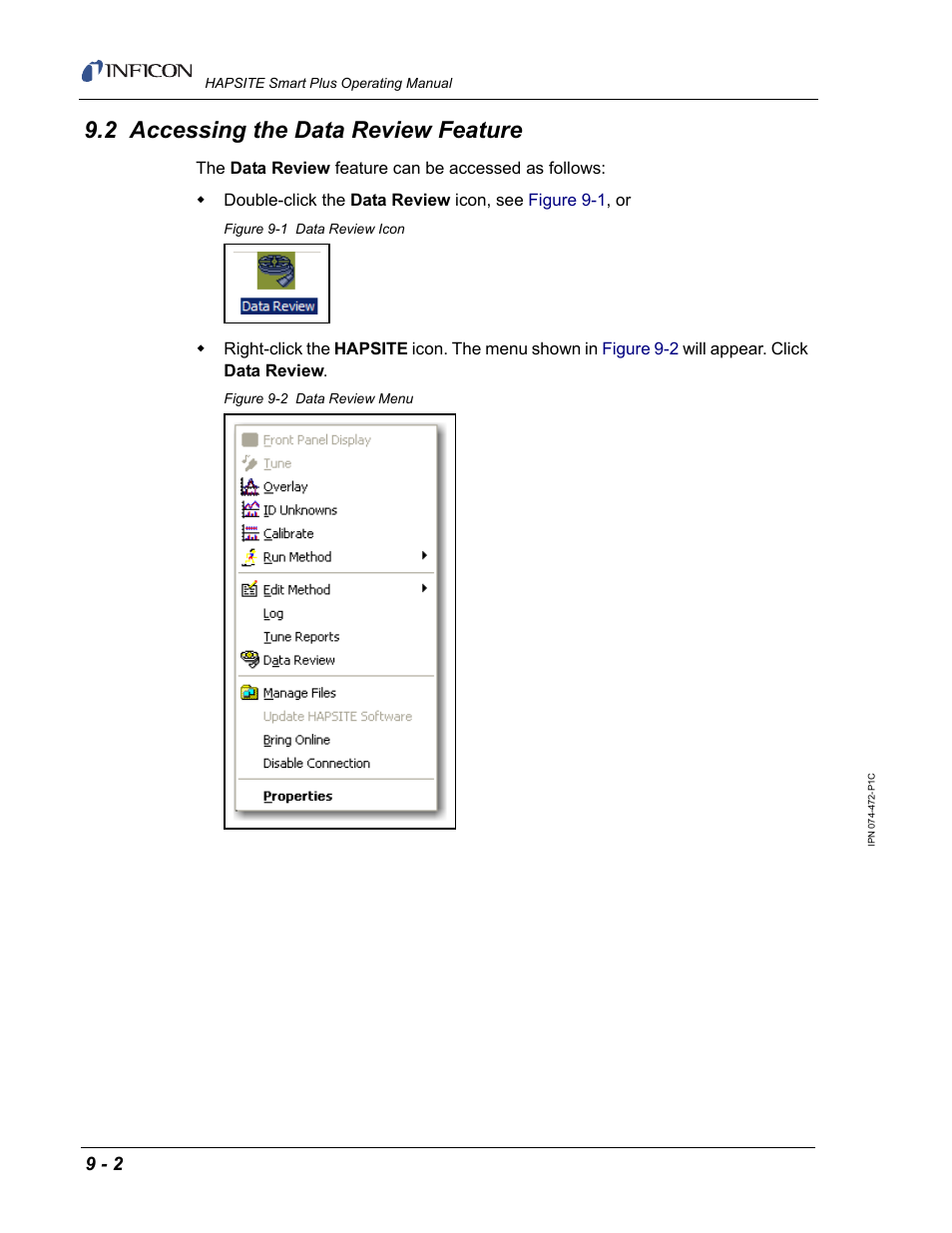 2 accessing the data review feature | INFICON HAPSITE Smart Plus Chemical Identification System User Manual | Page 310 / 586