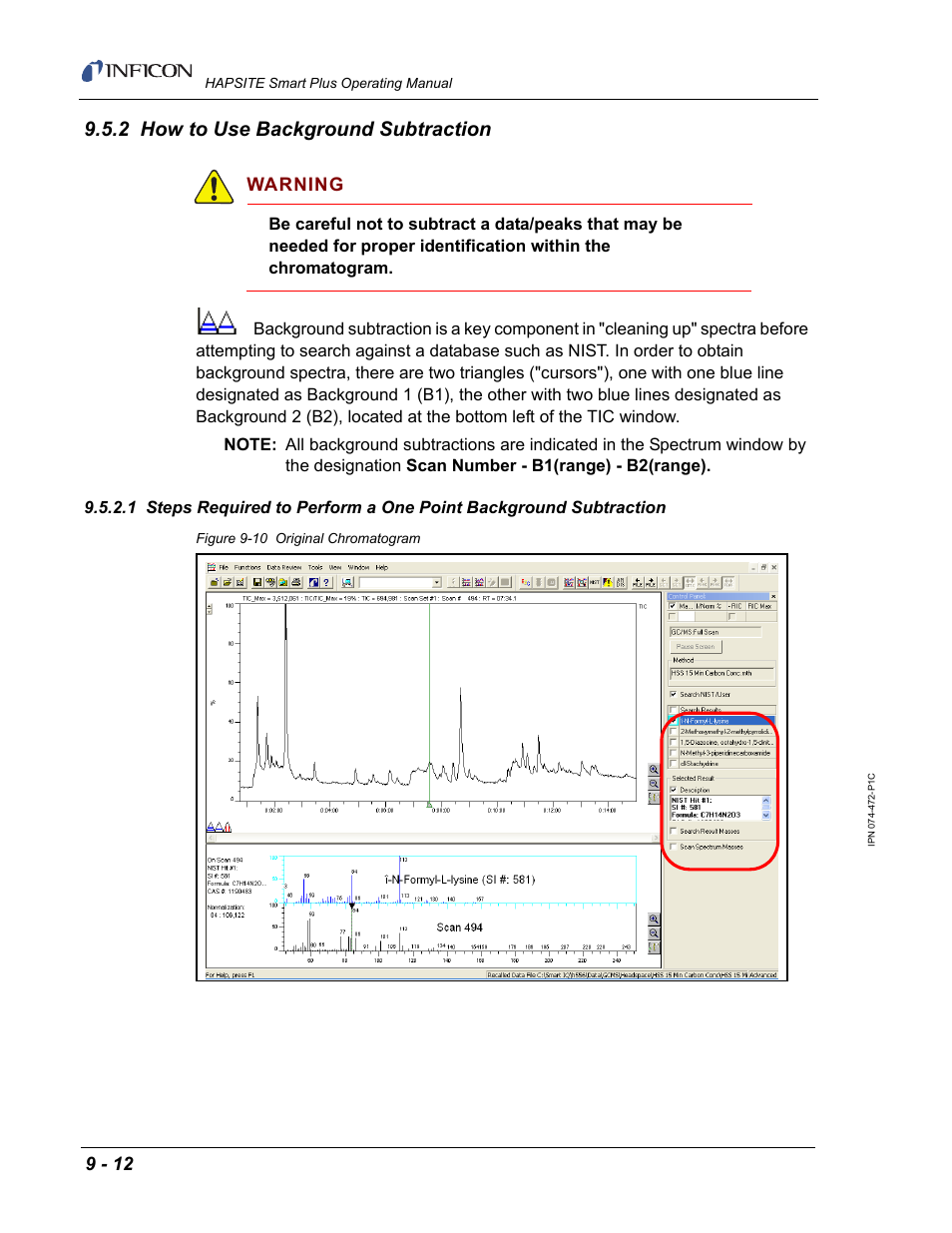 2 how to use background subtraction, Warning | INFICON HAPSITE Smart Plus Chemical Identification System User Manual | Page 320 / 586