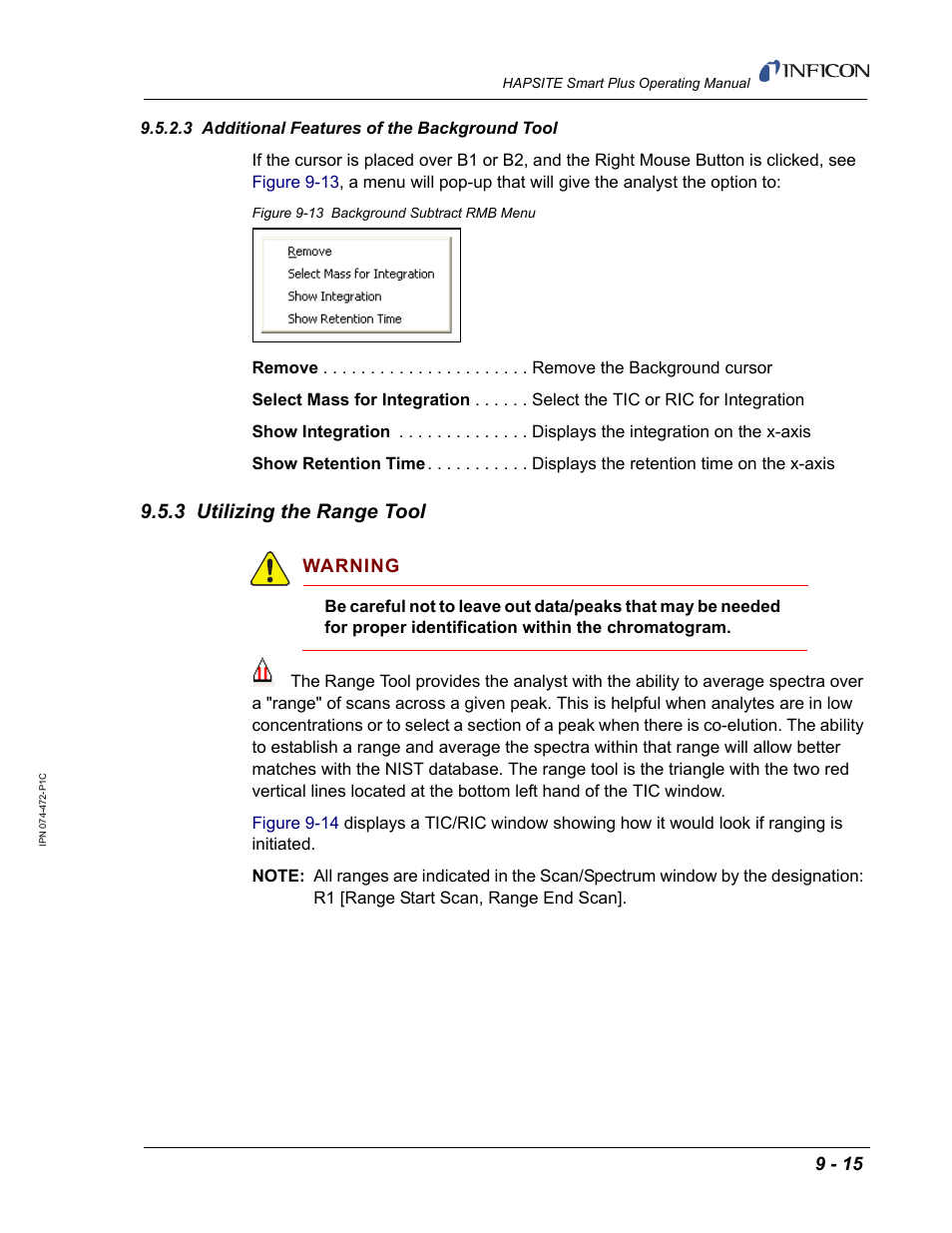 3 additional features of the background tool, 3 utilizing the range tool | INFICON HAPSITE Smart Plus Chemical Identification System User Manual | Page 323 / 586