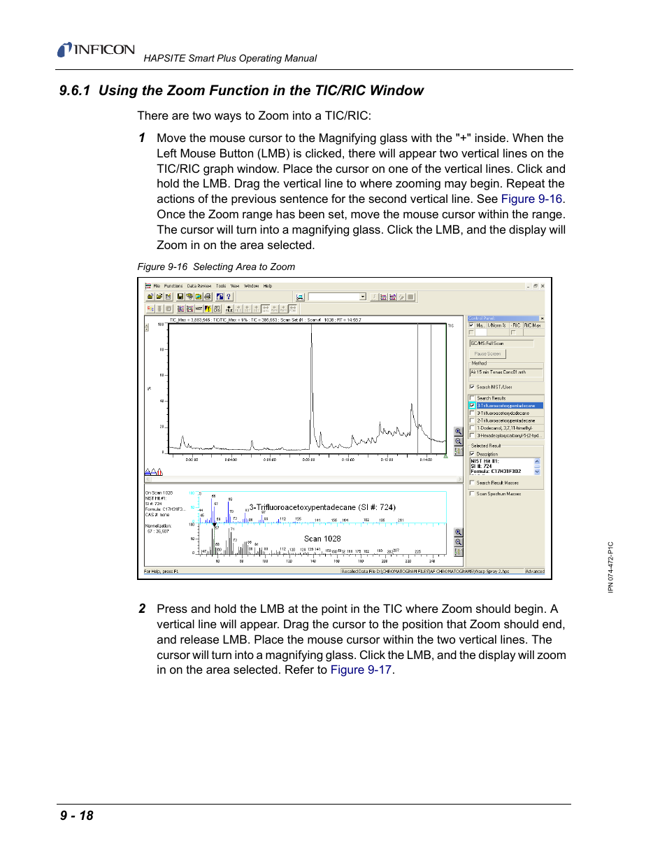 1 using the zoom function in the tic/ric window | INFICON HAPSITE Smart Plus Chemical Identification System User Manual | Page 326 / 586