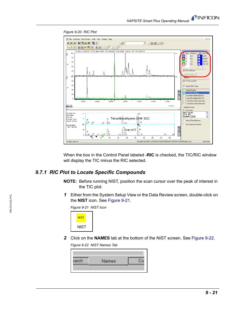 1 ric plot to locate specific compounds | INFICON HAPSITE Smart Plus Chemical Identification System User Manual | Page 329 / 586