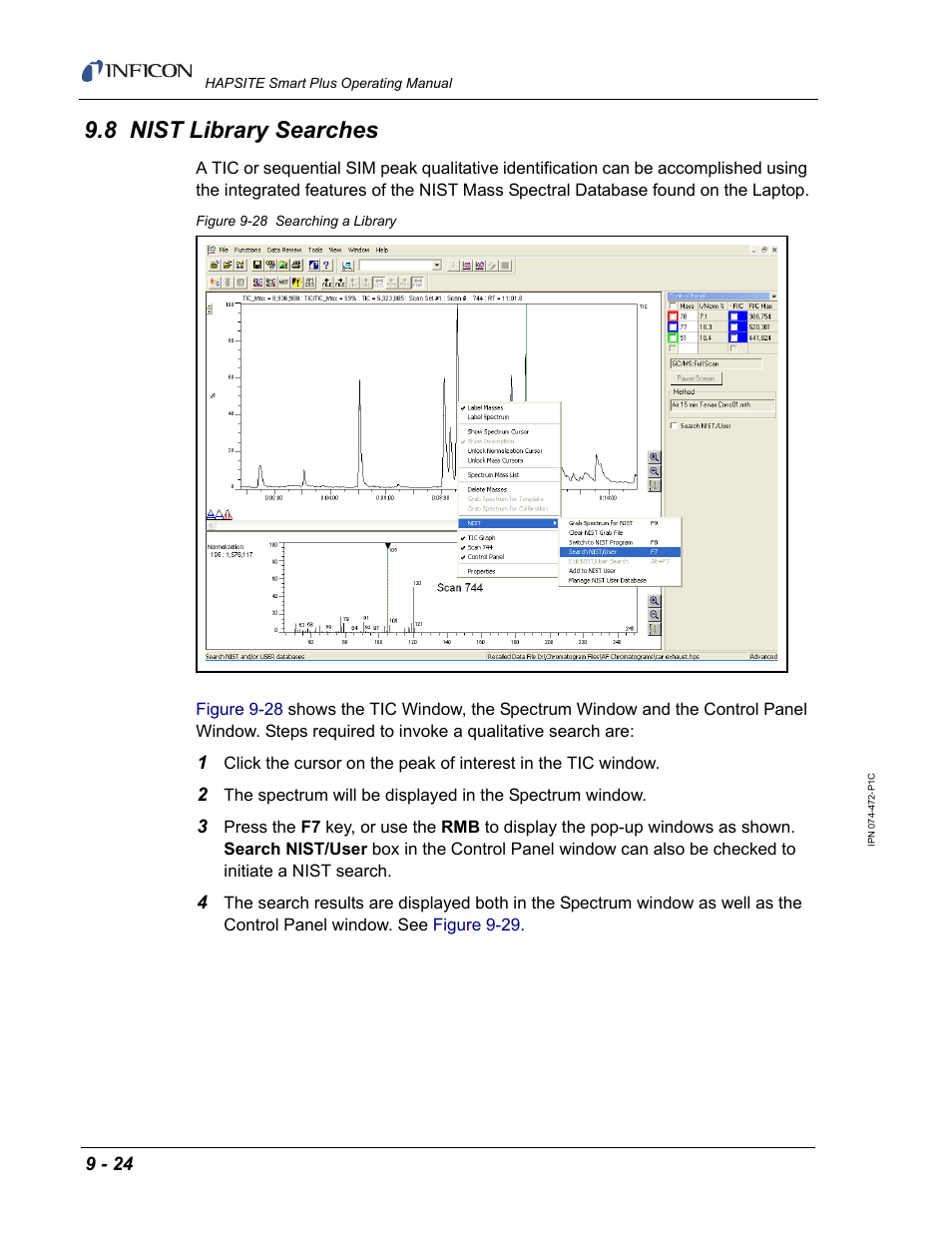 8 nist library searches, Section 9.8, nist library | INFICON HAPSITE Smart Plus Chemical Identification System User Manual | Page 332 / 586