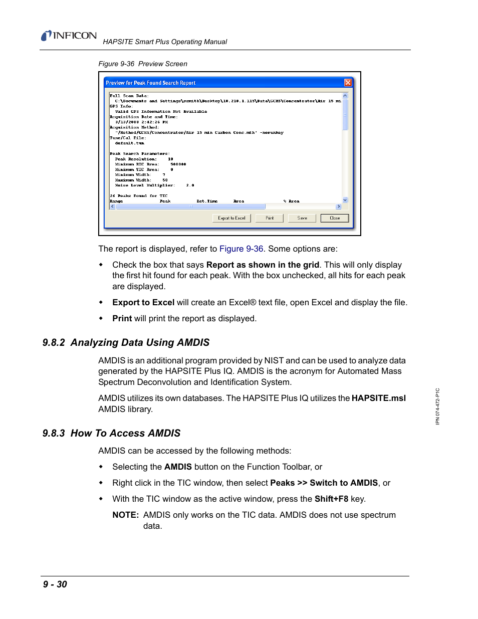2 analyzing data using amdis, 3 how to access amdis | INFICON HAPSITE Smart Plus Chemical Identification System User Manual | Page 338 / 586
