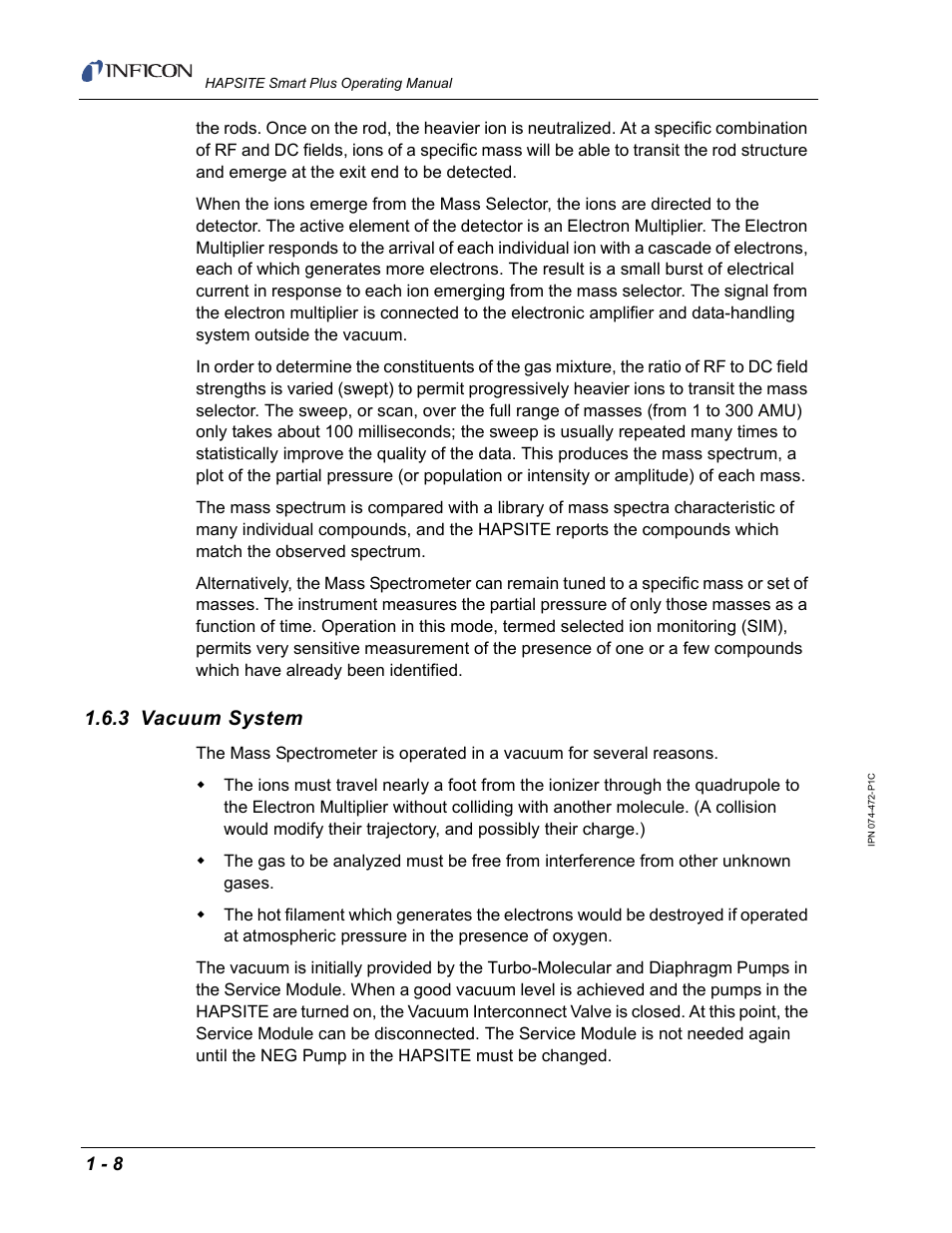 3 vacuum system | INFICON HAPSITE Smart Plus Chemical Identification System User Manual | Page 36 / 586