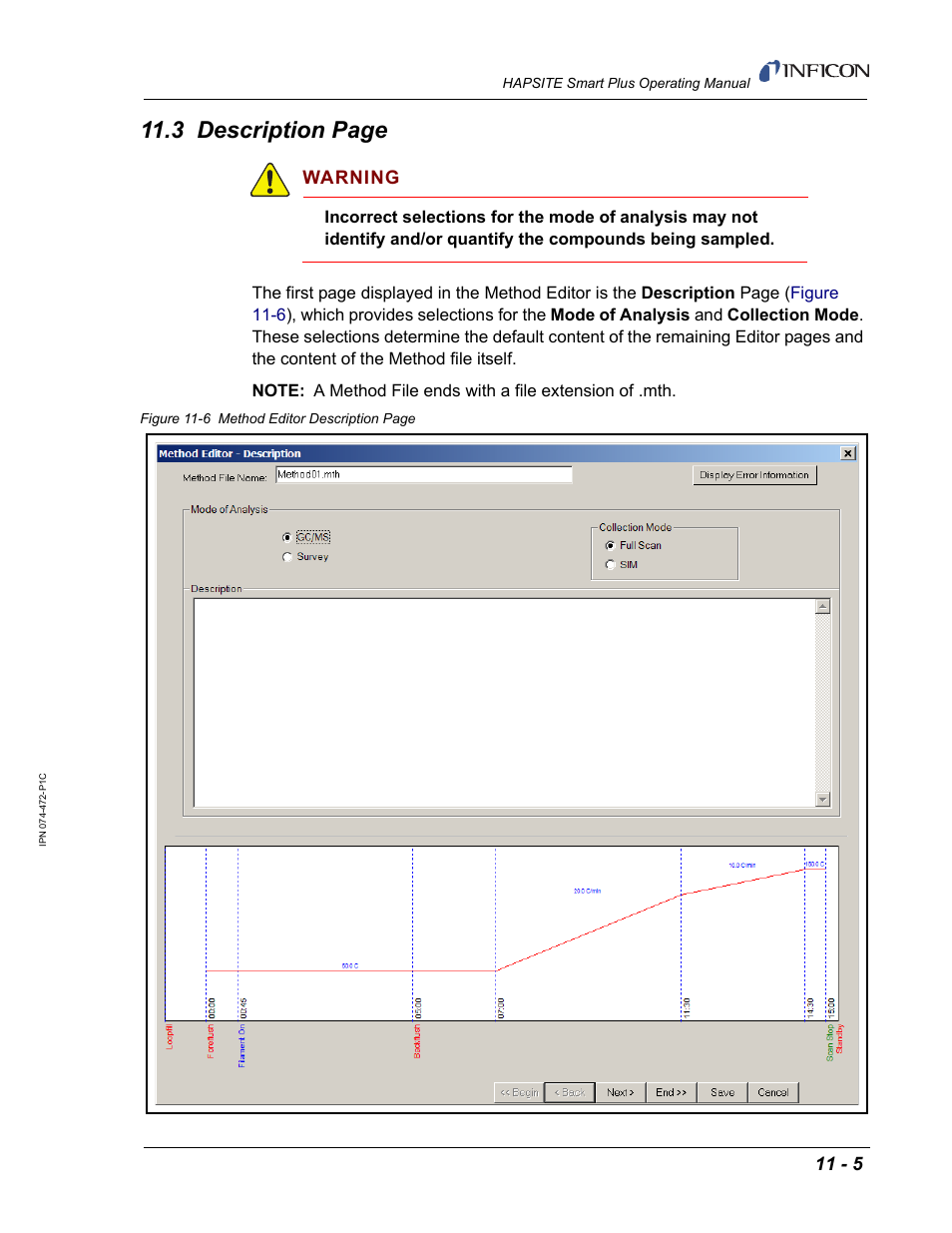 Section 11.3, 3 description page, Warning | INFICON HAPSITE Smart Plus Chemical Identification System User Manual | Page 365 / 586