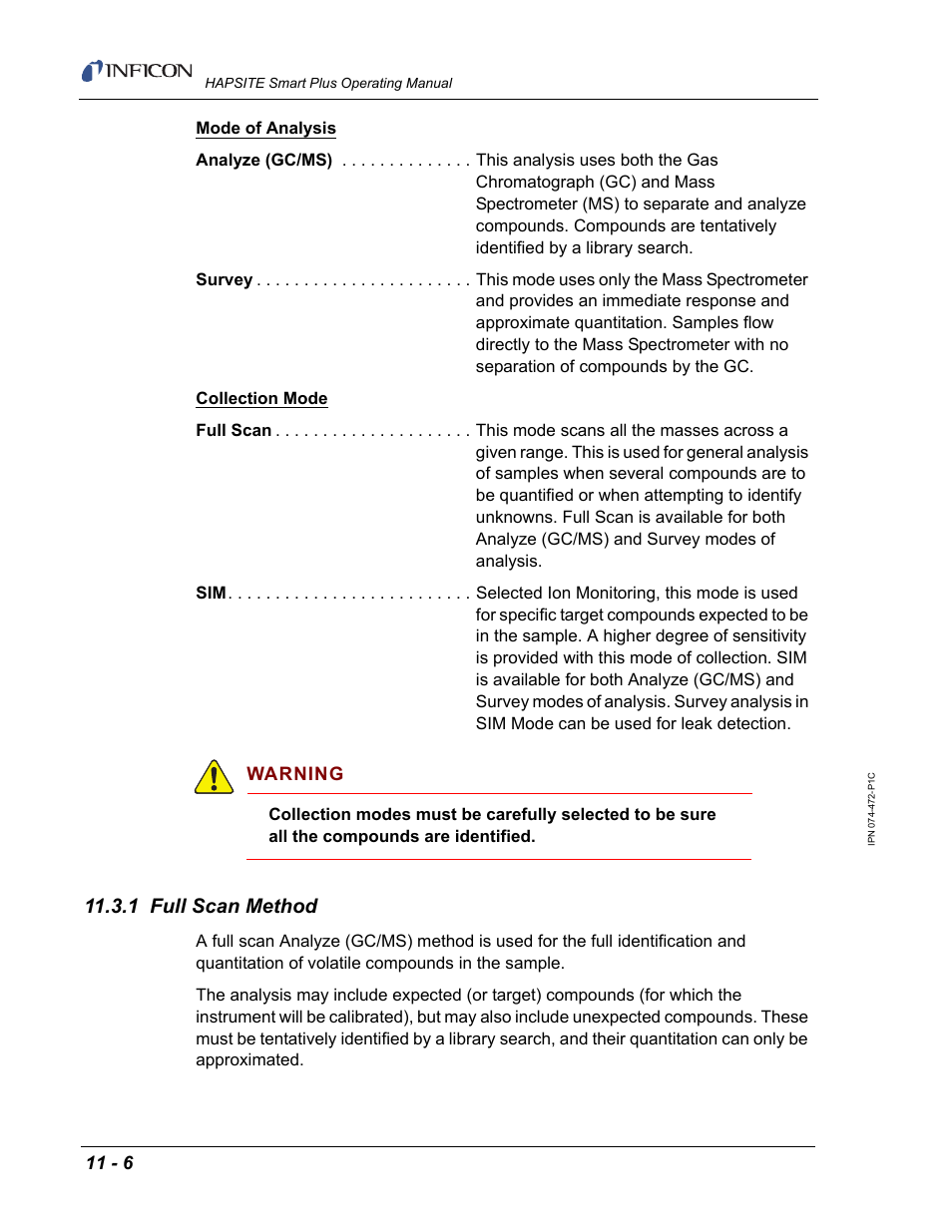 1 full scan method | INFICON HAPSITE Smart Plus Chemical Identification System User Manual | Page 366 / 586