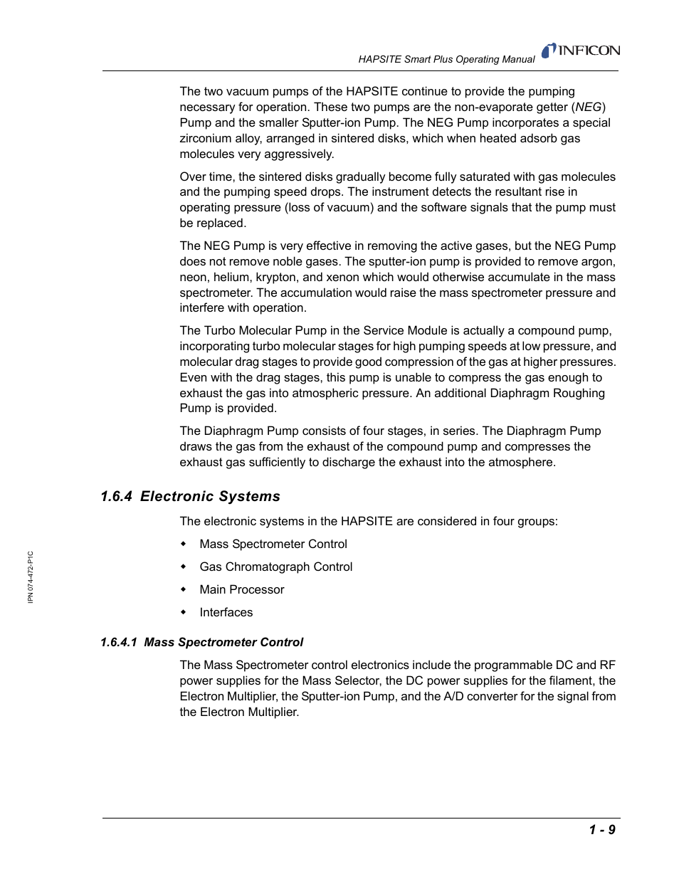 4 electronic systems, 1 mass spectrometer control | INFICON HAPSITE Smart Plus Chemical Identification System User Manual | Page 37 / 586