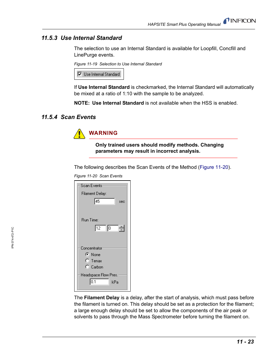 3 use internal standard, 4 scan events, Warning | INFICON HAPSITE Smart Plus Chemical Identification System User Manual | Page 383 / 586