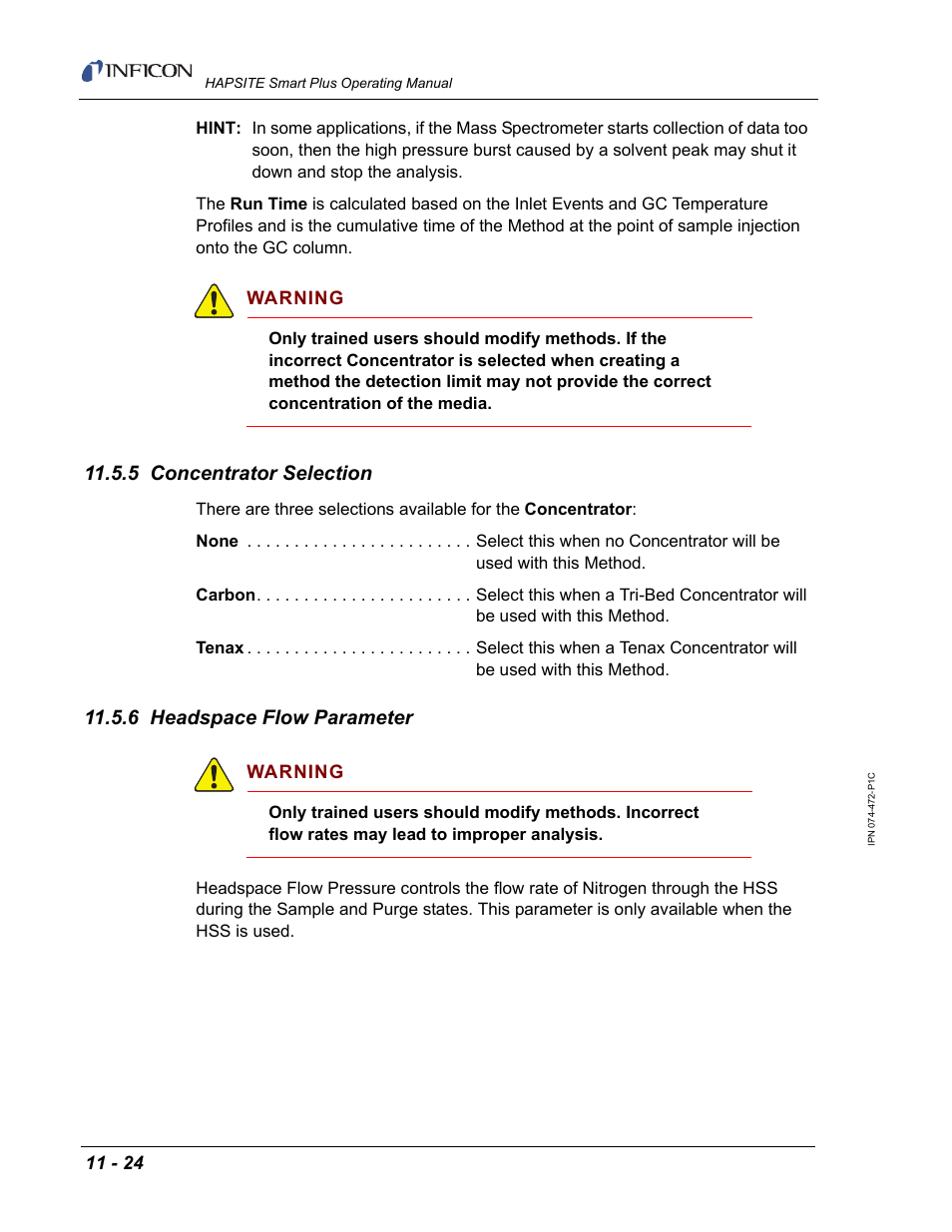 5 concentrator selection, 6 headspace flow parameter | INFICON HAPSITE Smart Plus Chemical Identification System User Manual | Page 384 / 586