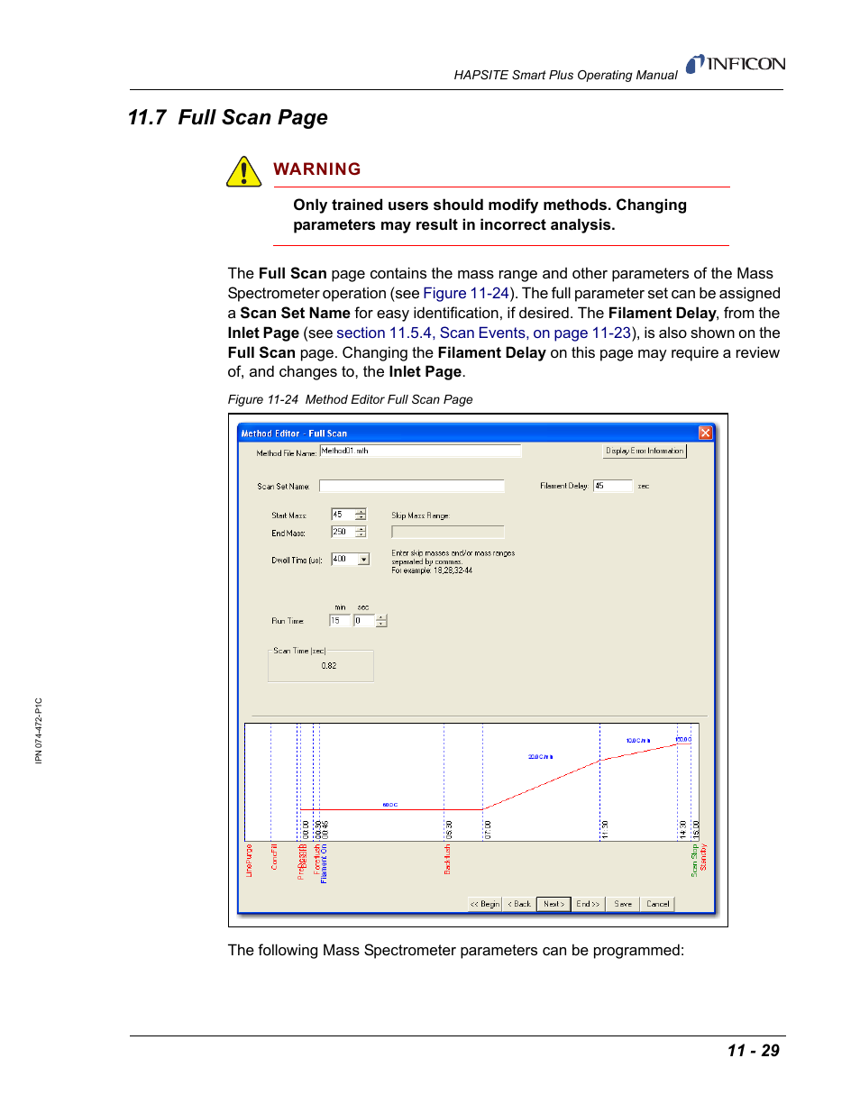 7 full scan page, Warning | INFICON HAPSITE Smart Plus Chemical Identification System User Manual | Page 389 / 586