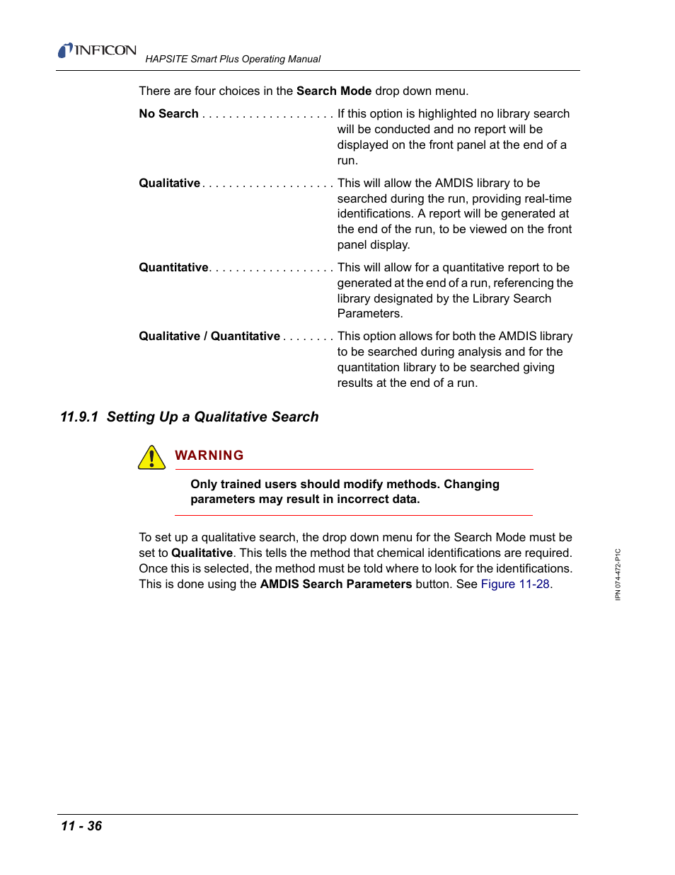 1 setting up a qualitative search | INFICON HAPSITE Smart Plus Chemical Identification System User Manual | Page 396 / 586