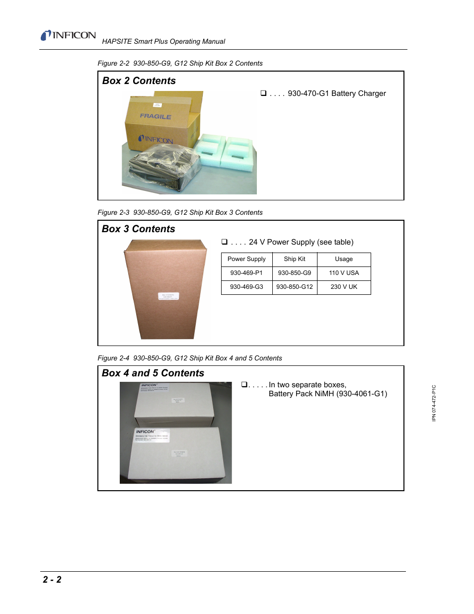 Box 2 contents, Box 3 contents, Box 4 and 5 contents | INFICON HAPSITE Smart Plus Chemical Identification System User Manual | Page 40 / 586