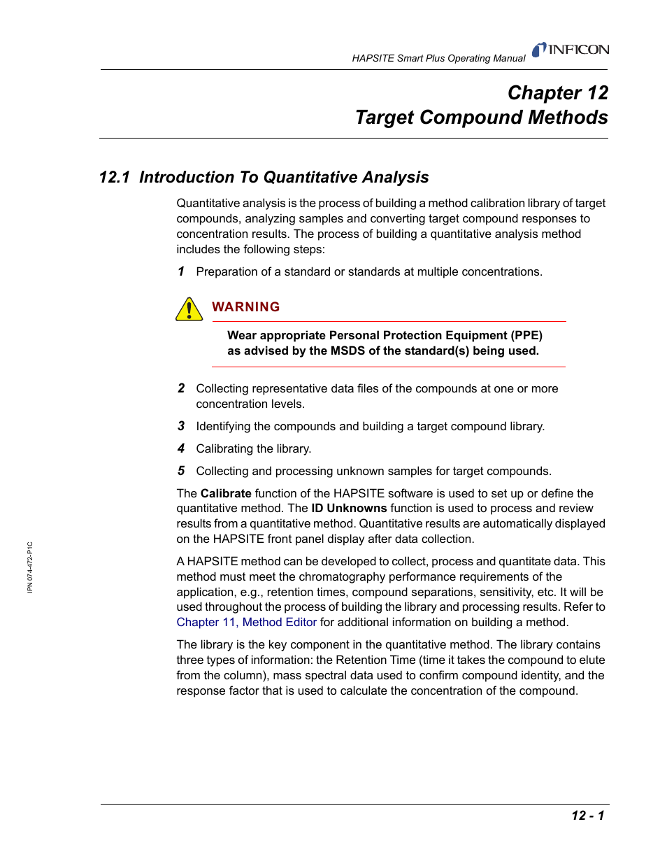 Chapter 12 target compound methods, 1 introduction to quantitative analysis, Chapter 12 | Chapter 12, target, Compound methods, Chapter 12, target compound methods, Chapter, 12, target compound methods, Chapter 12, target compound, Methods | INFICON HAPSITE Smart Plus Chemical Identification System User Manual | Page 419 / 586