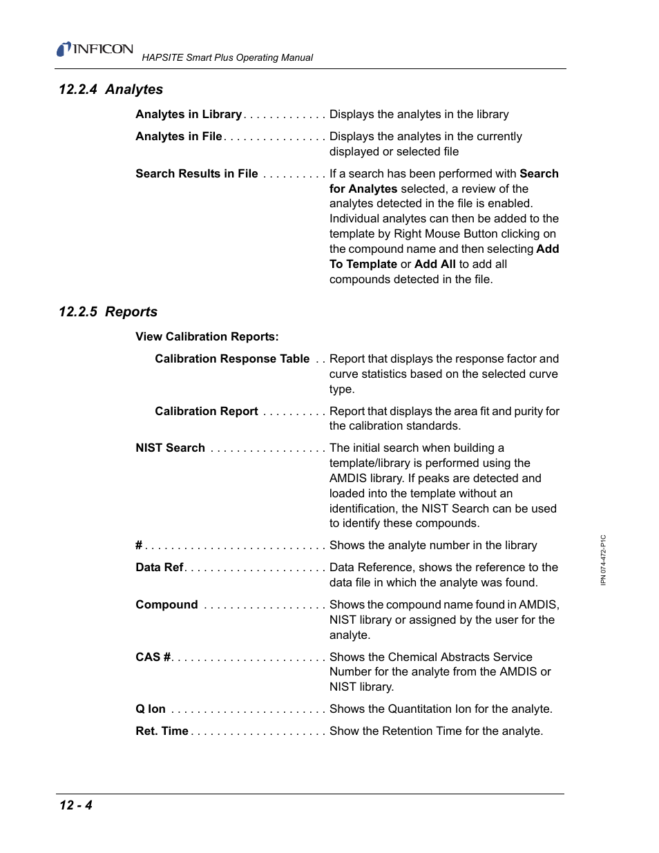 4 analytes, 5 reports | INFICON HAPSITE Smart Plus Chemical Identification System User Manual | Page 422 / 586