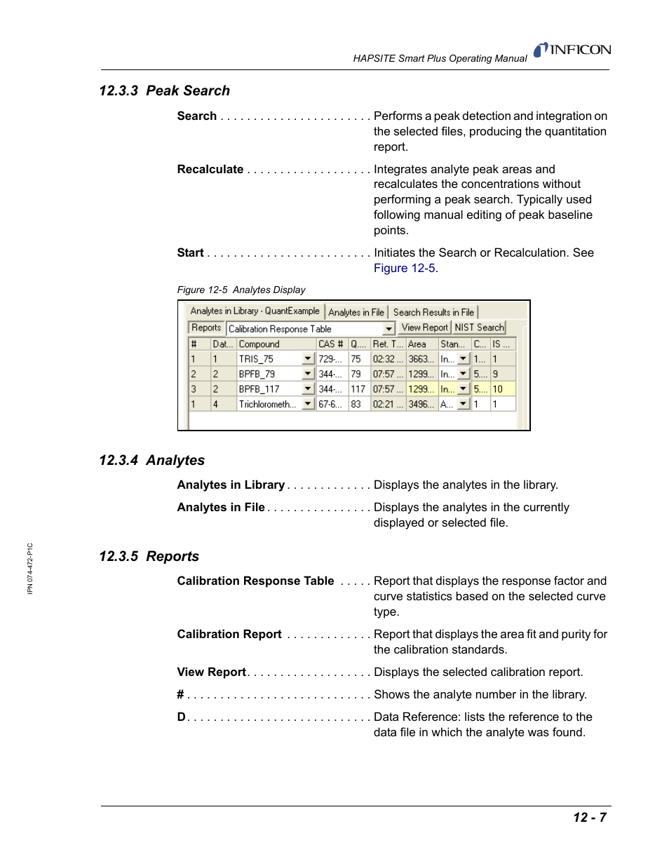 3 peak search, 4 analytes, 5 reports | INFICON HAPSITE Smart Plus Chemical Identification System User Manual | Page 425 / 586