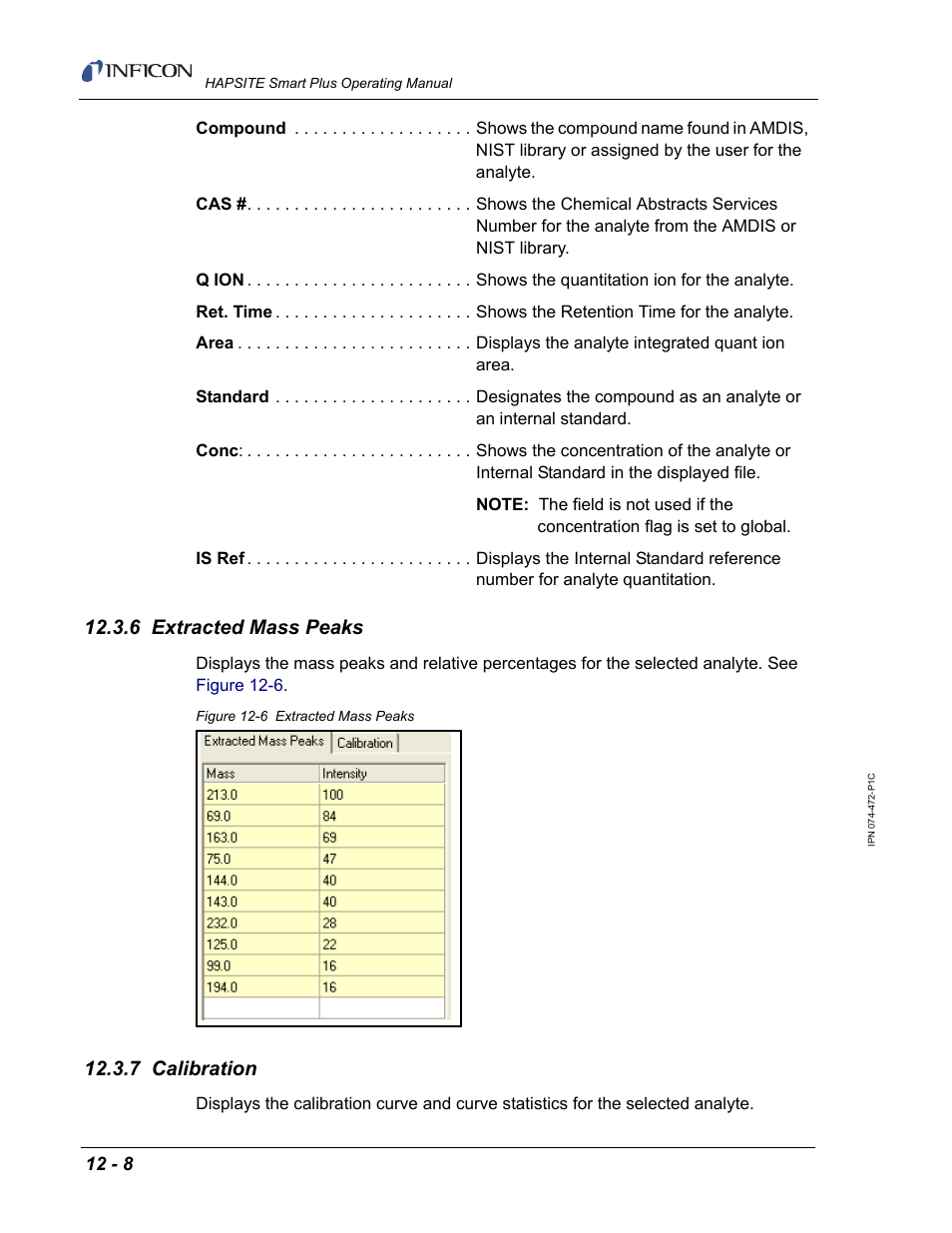 6 extracted mass peaks, 7 calibration | INFICON HAPSITE Smart Plus Chemical Identification System User Manual | Page 426 / 586