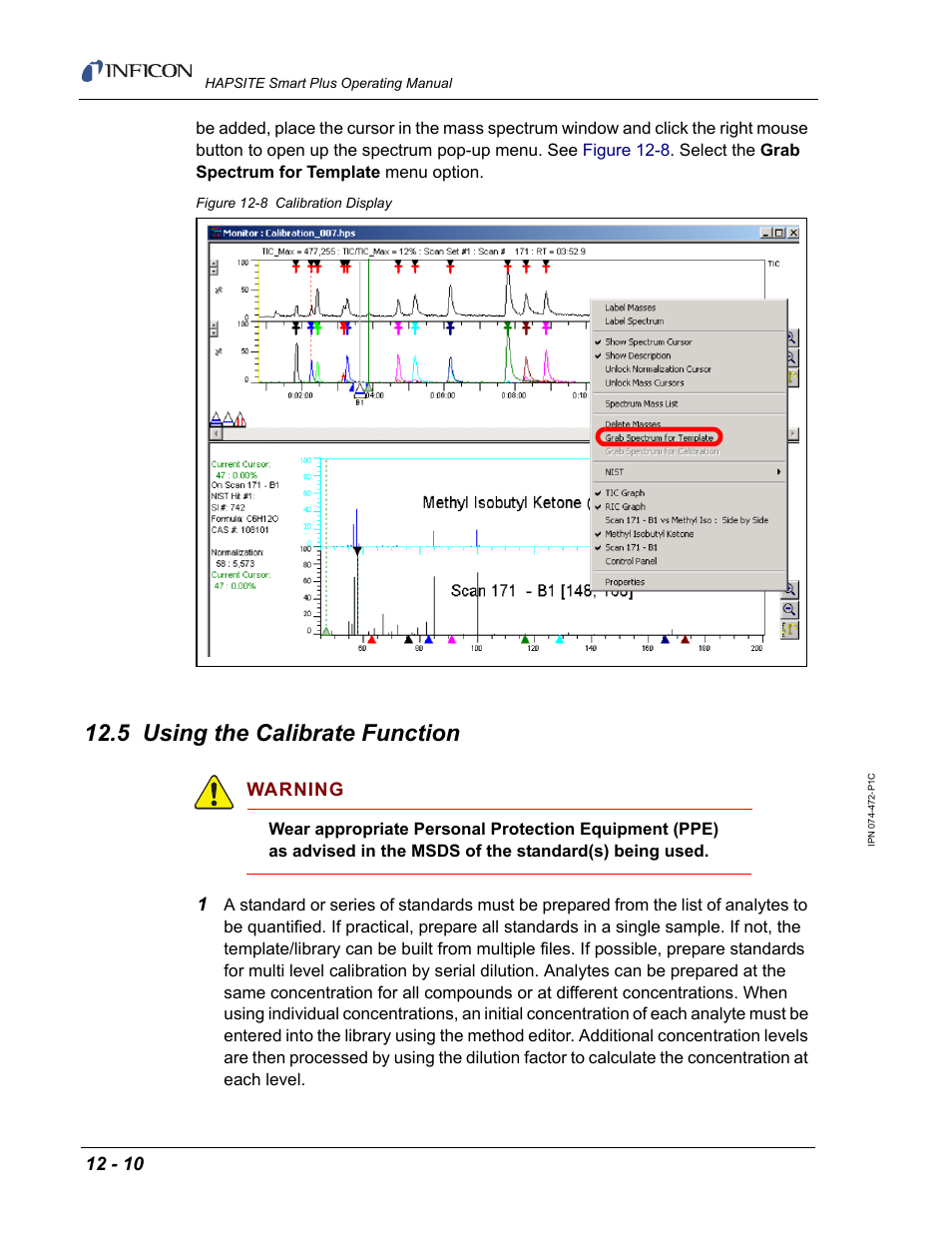 5 using the calibrate function, Figure 12-8 | INFICON HAPSITE Smart Plus Chemical Identification System User Manual | Page 428 / 586