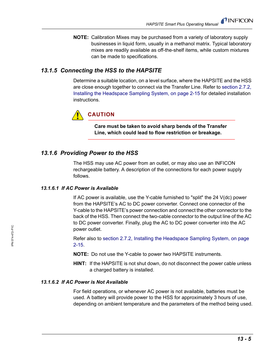 5 connecting the hss to the hapsite, 6 providing power to the hss, 1 if ac power is available | 2 if ac power is not available | INFICON HAPSITE Smart Plus Chemical Identification System User Manual | Page 443 / 586