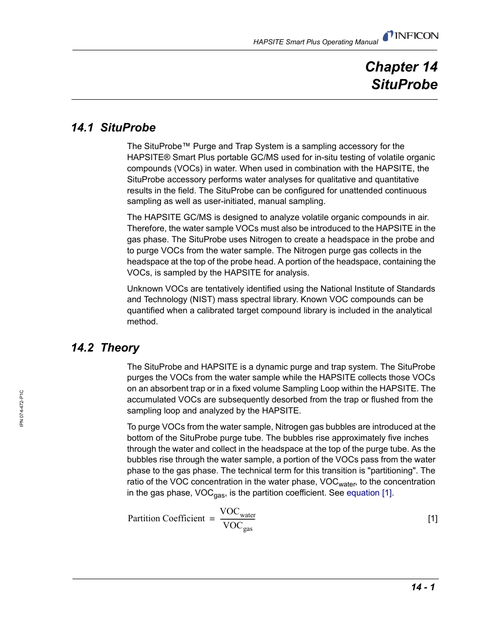 Chapter 14 situprobe, 1 situprobe, 2 theory | Chapter 14, Chapter 14, situprobe | INFICON HAPSITE Smart Plus Chemical Identification System User Manual | Page 459 / 586